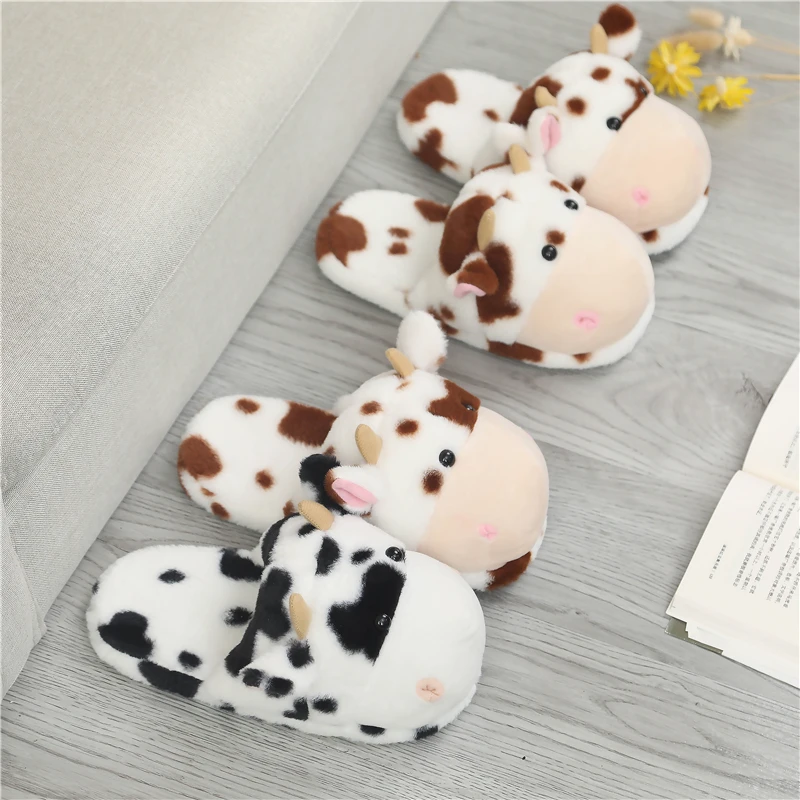 

26CM Cartoon Kawaii Cattle Pig Cow Plush Indoor Warm Winter Adult Stuffed Cute Animal Shoes for Kids Children Girls Gifts