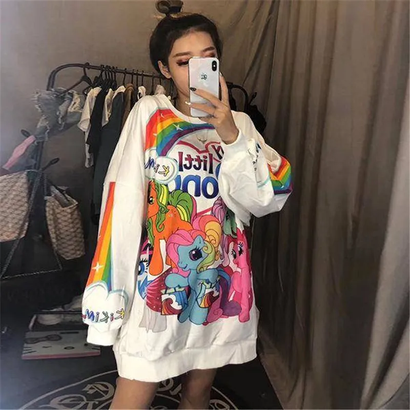 Аниме толстовки женские Kawaii девушки милые женские пуловеры, топы Свободные Мультяшные японские худи женские осенние свободные зеленые толстовки