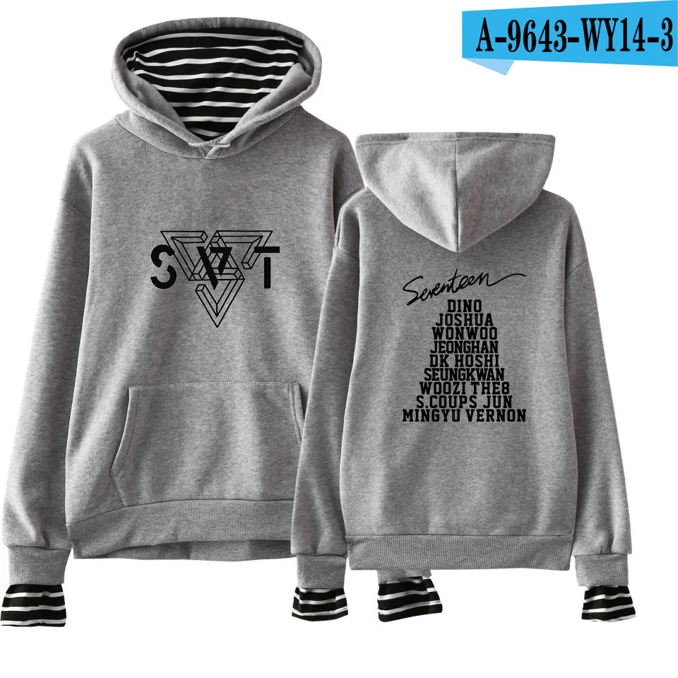 grey Новая мода Seventeen; Кей-Поп толстовки с капюшоном и свитшоты для пары с капюшоном женские обманка шт K поп одежда в стиле «хип-хоп» в уличном стиле - Цвет: grey