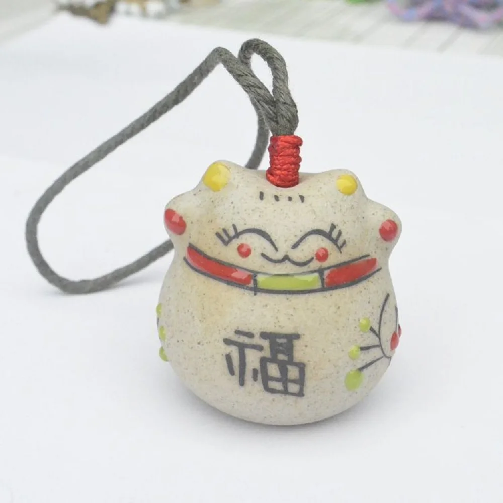 Lucky Cat Bell Wind Chimes Pendant Home Decoration Ornament Crafts Japanese Style Ceramic Frosted Chinese | Дом и сад