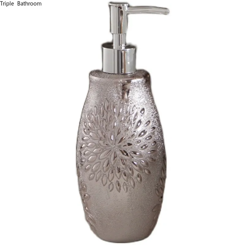 

Light luxury Silver Liquid Lotion bottle Ceramic Soap Dispenser Home hand sanitizer Storage Portable shampoo bottles 450ml