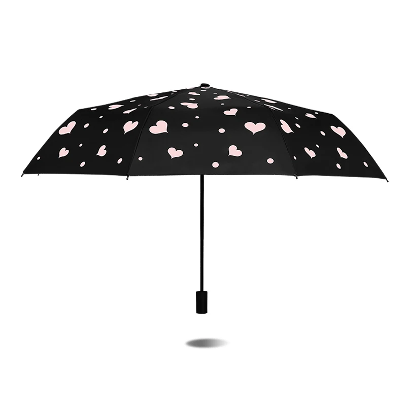 

Cute Heart Automatic Uv Protection 3 Folding Umbrella Windproof Black Coating Ladies Rain and Sun Umbrella Cute Rain Gear U6B
