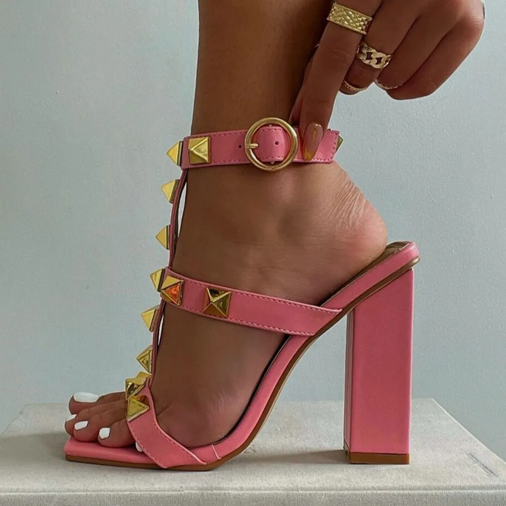 

Женские босоножки Termainoov на высоком каблуке, пикантные модные туфли-лодочки с заклепками и квадратным носком, вечерние туфли, большие размер...