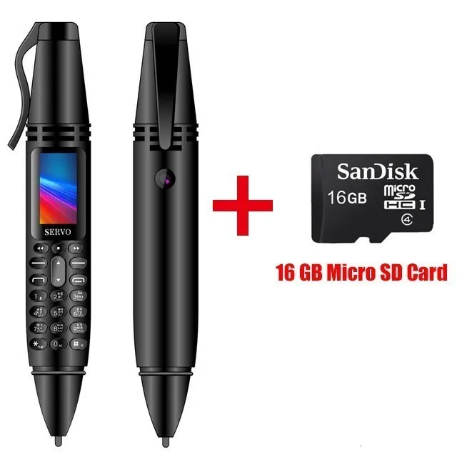 Black Add 16GB card Записывающая ручка мини маленький мини мобильный телефон gsm кнопочный Bluetooth Dialer Dual SIM дешевая камера Фонарик мобильный телефон - Цвет: Black Add 16GB card