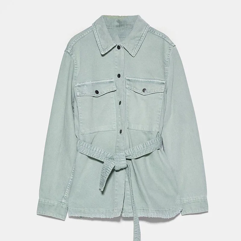 

Jacket Fall/Winter Women 2021 New Jacket Fashion Casual Denim Jacket Coat with Sashes