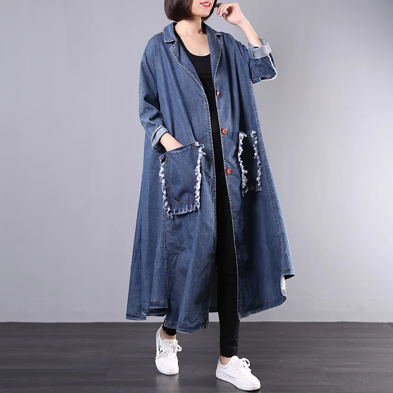 

SONDR 2020 Female New Autumn Plus Plus Size Outerwear Korean Style Literary Retro Long-style All-match Loose Denim Trench