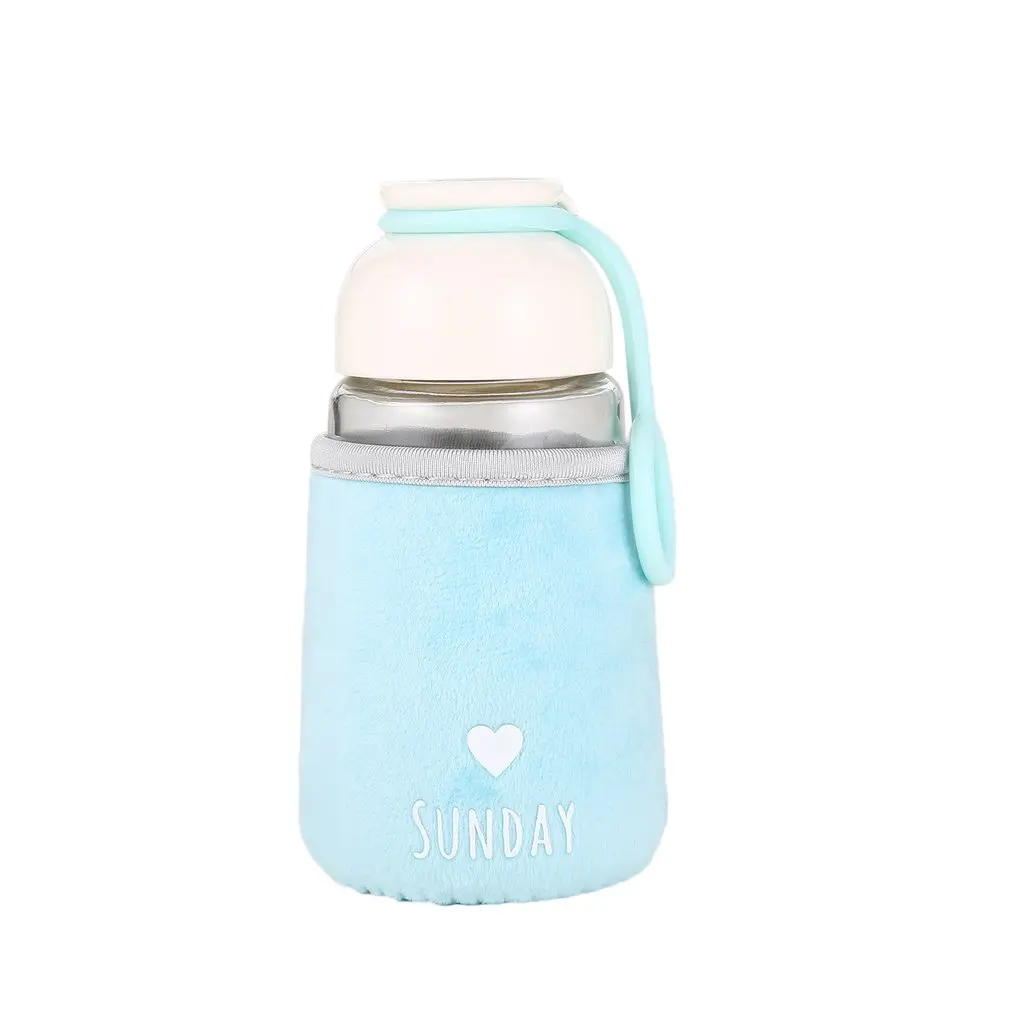 320 мл стеклянная бутылка для воды в форме сердца милая тканевая крышка чашка