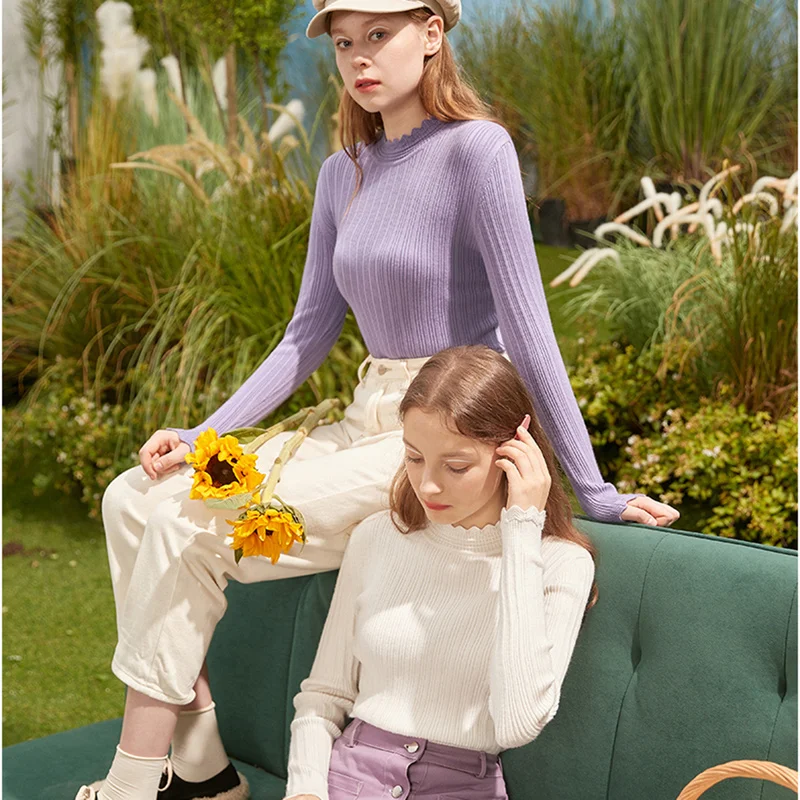 Осенне-зимняя новая трикотажная рубашка женский топ с полувысоким воротником