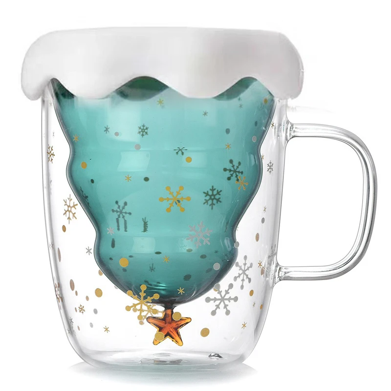 Креативная 3D прозрачная двойная антиобжигающая чашка Рождественская елка