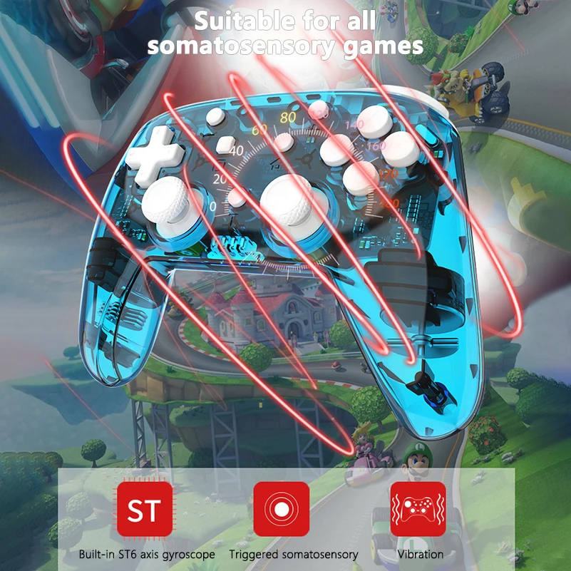 

Bluetooth Wireless Game Controller For Nintendo Switch Pro Joystick Transparent Shell 6 Axis Vibrating somatosensory Joystick PC