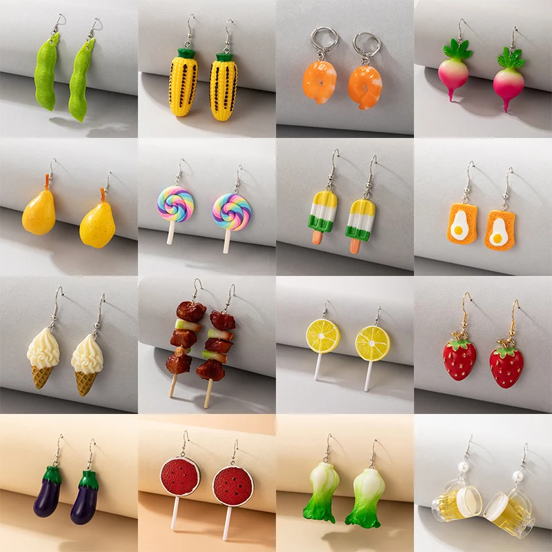 docona Funny Vegetable Fruit Ice Cream Resin Drop Earrings for Women Girls Colorful Acrylic Lollipop Cute Fashion Jewelry серьги