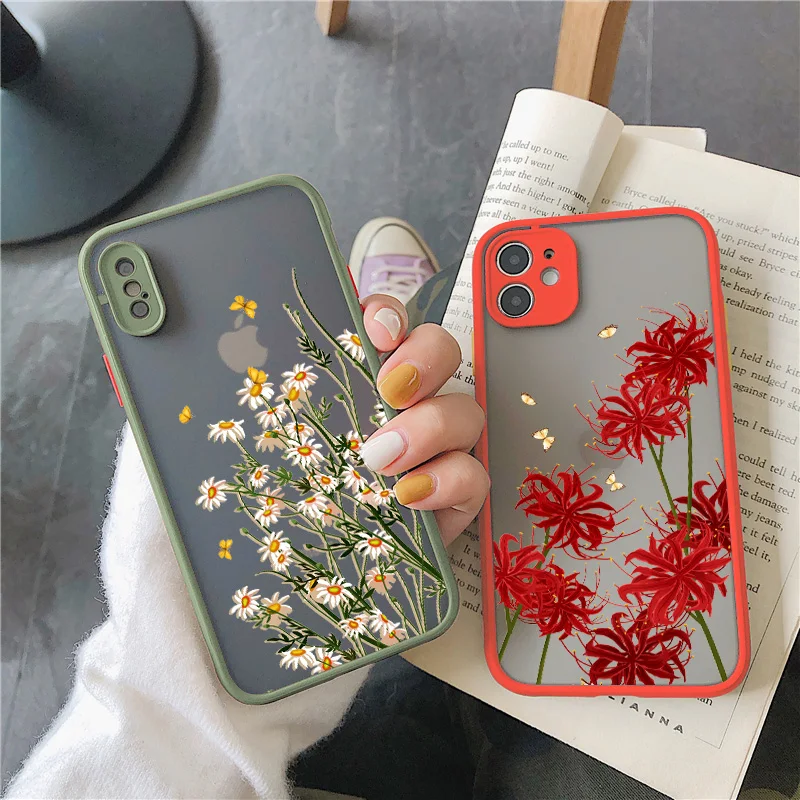 Butterfly Lavender Higan Flower Phone Case For iphone X XR XS Max 12 13 14 11 pro max 6s 7 8 plus SE 2 Hard Shockproof Cover