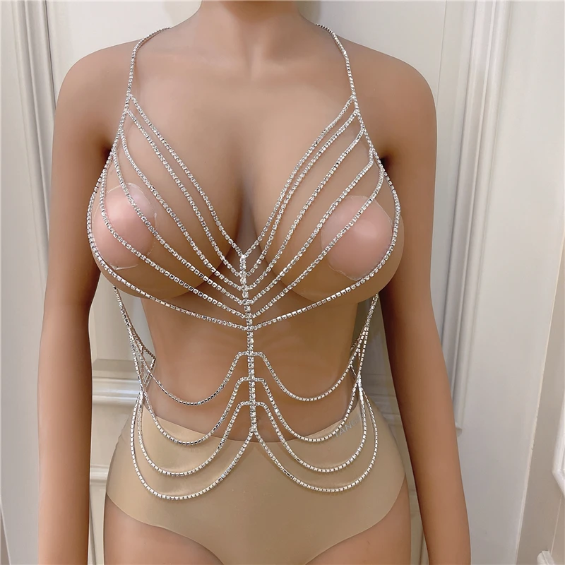 

Роскошные цепочки Стразы ручной работы для бюстгальтеров, бикини, Женская цепочка для груди с украшениями, цепочка для нижнего белья с крис...