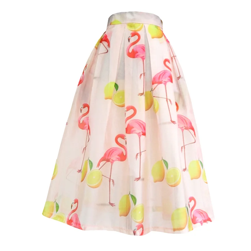 Милые юбки из органзы Женская летняя элегантная юбка с высокой талией и принтом