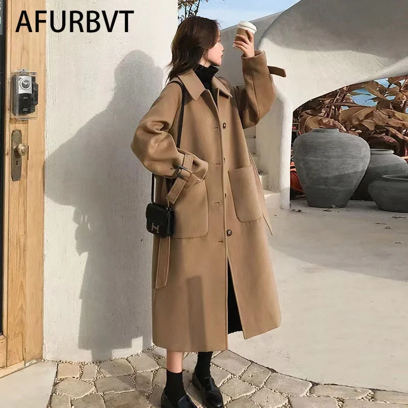 

Woolen Coat Women's Mid-length 2021 Winter New Korean Style Loose and Thin Thickened Over-the-knee Woolen Coat Parkas
