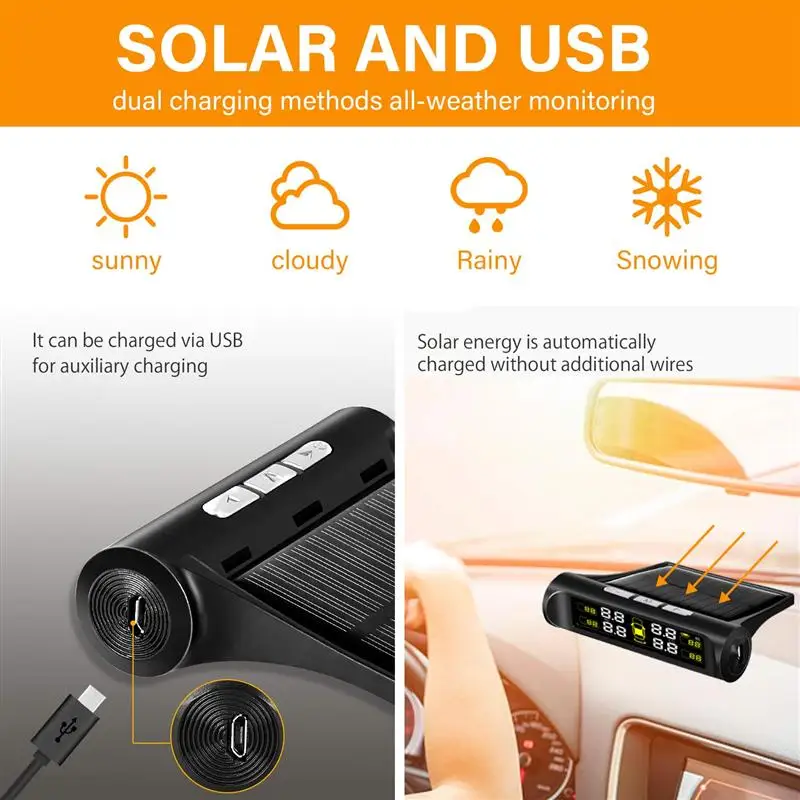 Wireless Solar Energy Universal Tire Pressure Monitor High Precision Detector with Color Screen | Инструменты