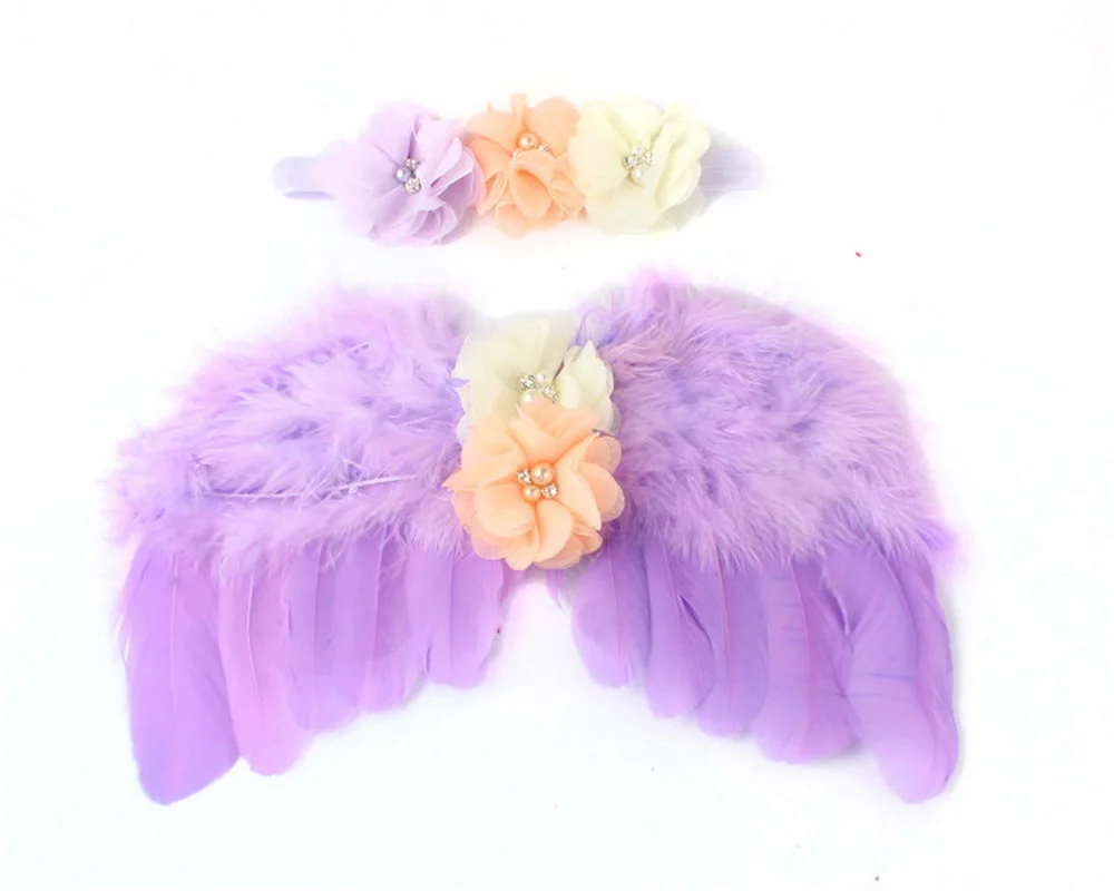 

Baby Angel Wing Headband Feather Rhinestone Set Child Photo Props