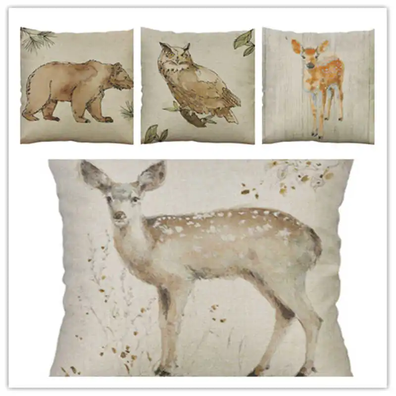 

18'' Linen Cotton Cushion Home Retro Decor Animal Pillow Case Cover Throw