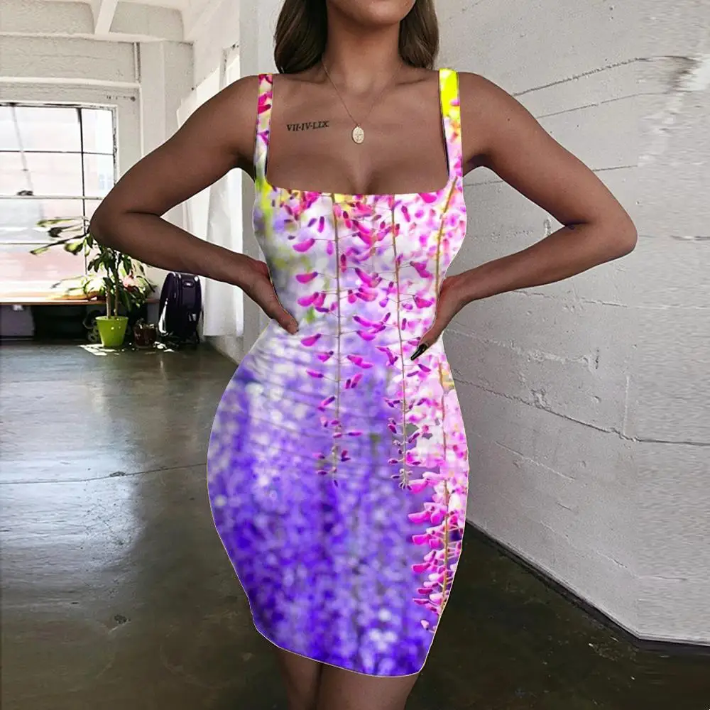 

Giyu Brand Flower Dress Women Flowers Sundress Colorful Bodycon Dress Gradient Vestido Sexy Womens Clothing Summer Vintage Boho