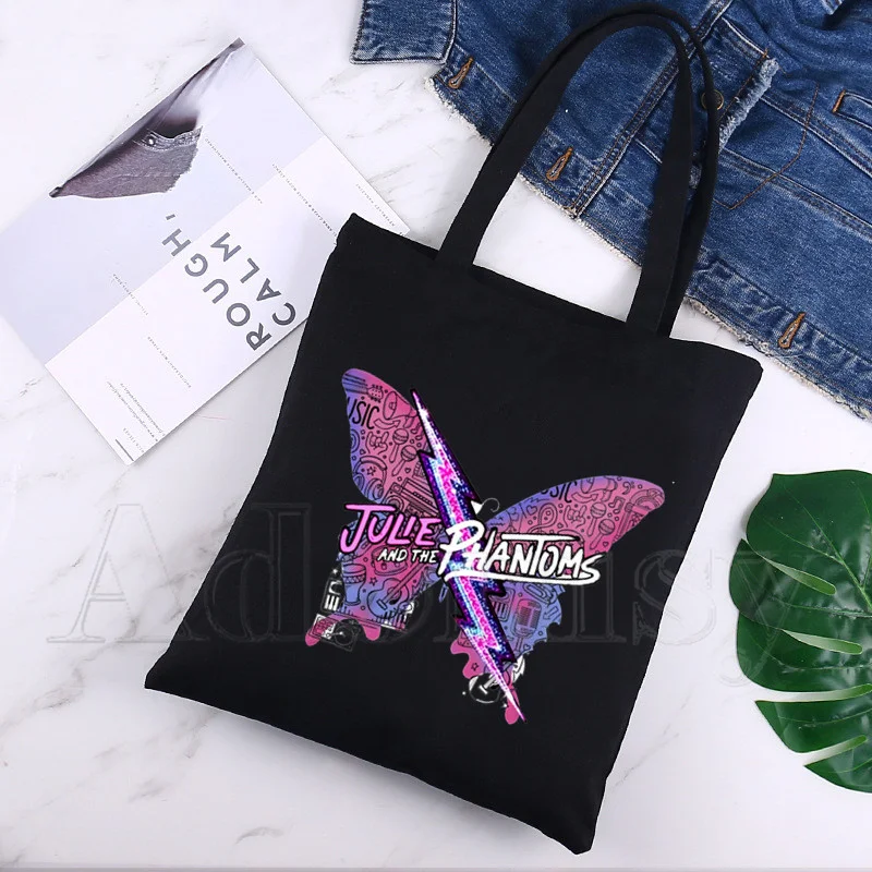 

Julie and The Phantoms Print Reusable Shopping Bag Women Canvas Tote Bags Printing Eco Bag Cartoon Shopper Shoulder Bags Black