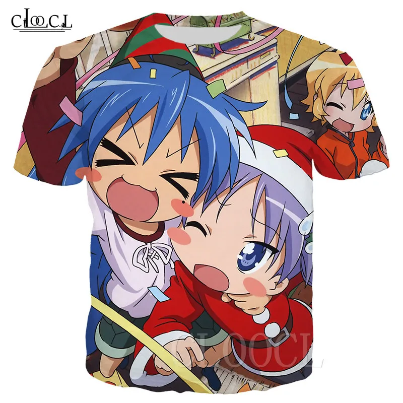 

CLOOCL Lucky Star Anime Men/Women Casual T-shirt Sweatshirt 3D Print Short Sleeve Cute Loli Otaku Comic T Shirt Plus Size Tops