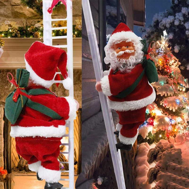 Escalera de escalada el&eacute;ctrica para Navidad, adornos navide&ntilde;os de Pap&aacute; Noel, decoraci&oacute;n colgante para &aacute;rbol de Navidad con m&uacute;sica, juguetes para ni&ntilde;os, regalos 2022-2