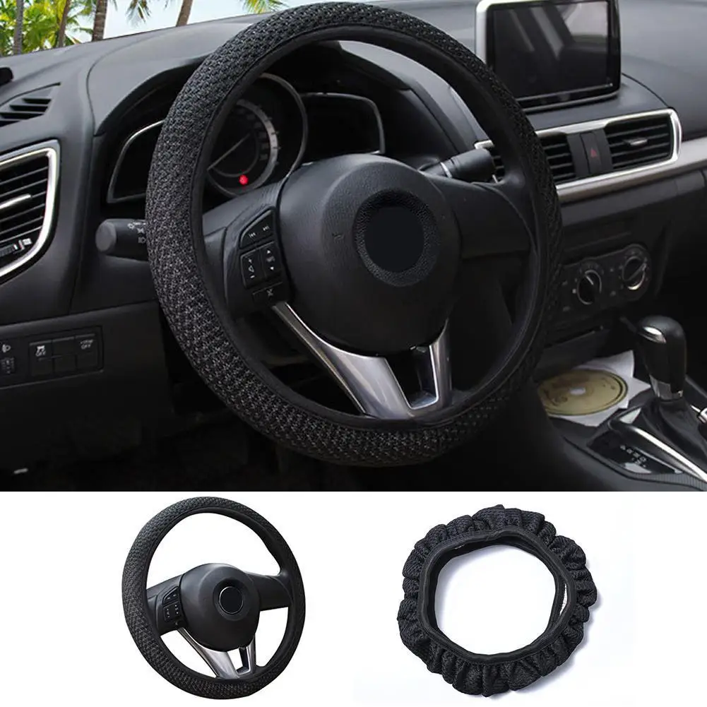 

Универсальный черный лед Шелковый чехол для руля автомобиля ручка четыре колеса комплект 38 см крышка рулевого сезоны износостойкий S7F2