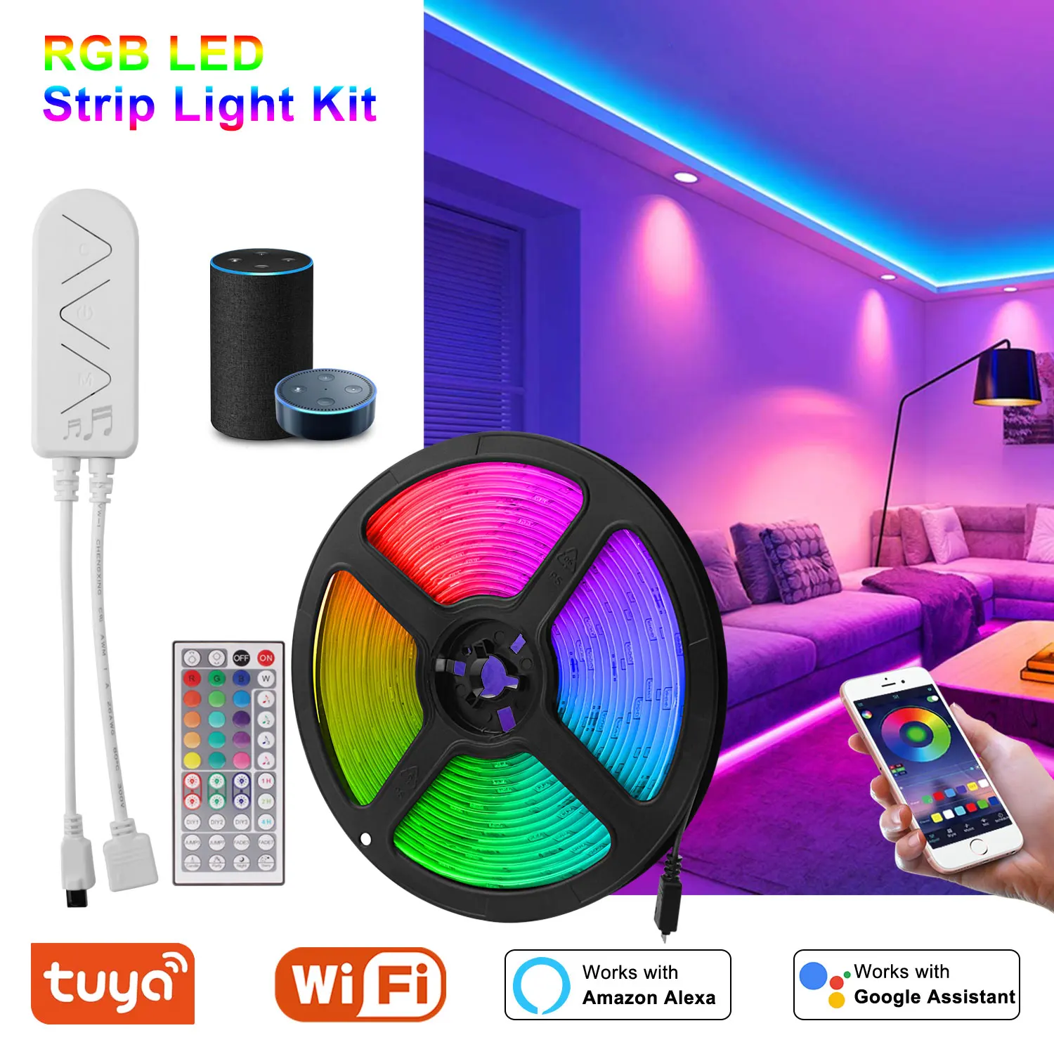 

DC 12V New WIFI LED Strip Light RGB SMD 5050 Music Sync LED Lights 5M 7.5M 10M/Roll Flexible Ribbon Non Waterproof Tape Diode