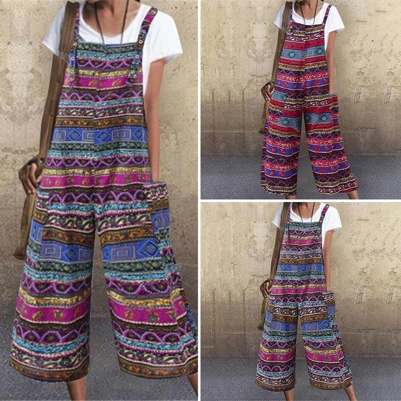 Женский комбинезон с этническим принтом повседневный Свободный без рукавов на
