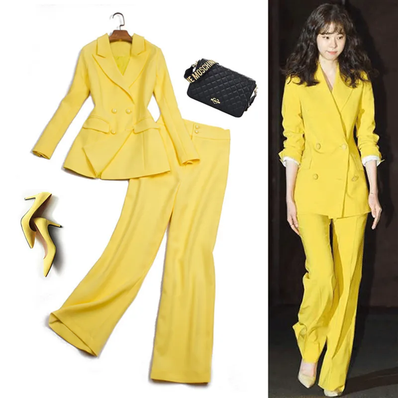 Fashion Pants Suit Women Stylish Business Wear Office Ladies Work Formal Double Breasted Blazer Jacket+Trousers Two Pieces Set