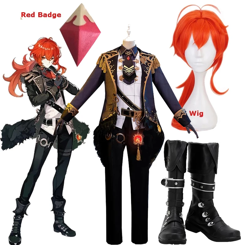 

Мужской/женский костюм для косплея из красного парика и обуви для Хэллоуина