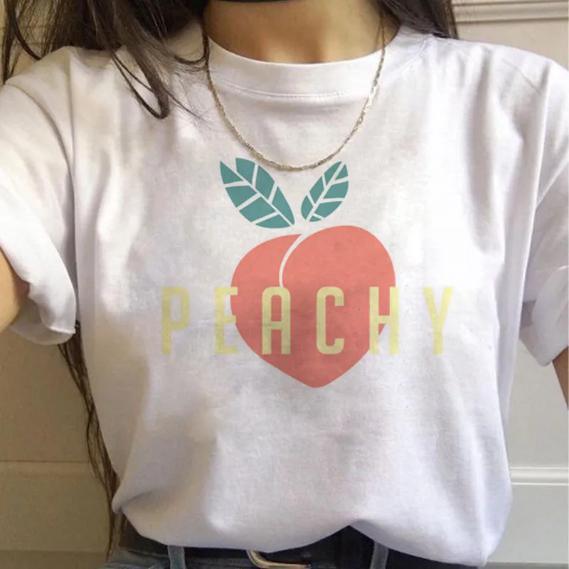 Peach Harajuku Small Fresh T Shirts Women Ullzang T-shirts 90s Peachy Graphic Tshirts Fashion Funny Top Tees Female Женская одежда