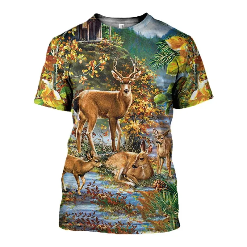 

Summer Men's Women's Animal Deer Crew Neck Top Moose/Elk Hunter Series 3D Printing Harajuku Casual Short Sleeve T-Shirt Apparel