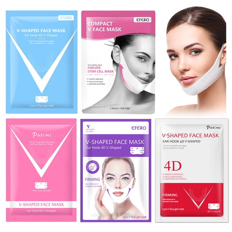 

4/6 шт. гидрогеля в Форма уход за кожей лица укрепляющая подтяжка маски Анти-морщинки для устранения двойного подбородка Красота уход за коже...