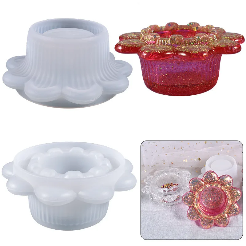 

DIY Crystal Epoxy Resin Mold Flower Candle Holder Succulent Storage Box Plant Container Silicone Mold