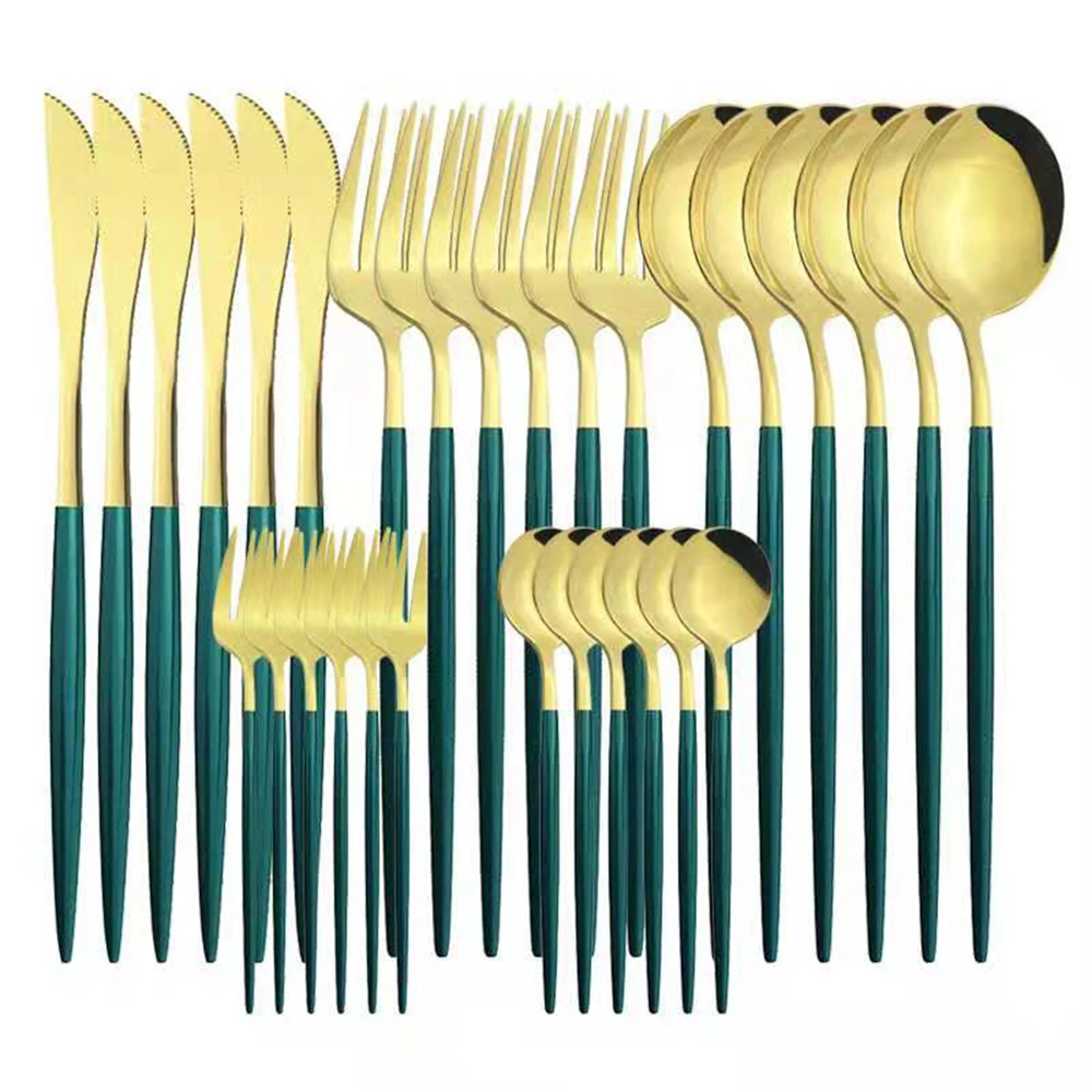 

30 Pcs Set Tableware Dinnerware Kitchen Utensils Cutlery Dessert Fork Spoons Lunch Of Dishes Dinner Stainless Steel Hotel Home