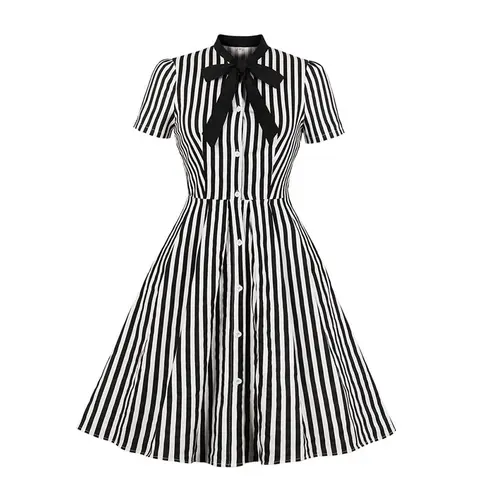 Женское винтажное платье средней длины в полоску Rosetic, Элегантное повседневное платье с бантом и воротником в стиле ретро, 50s