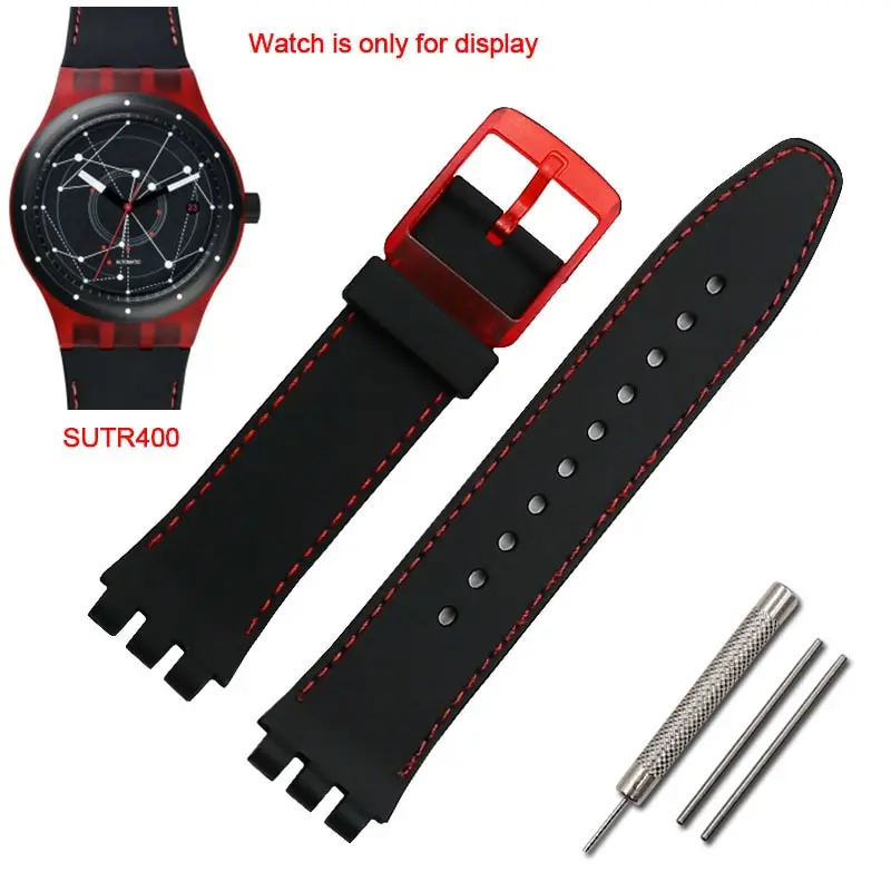 

Watch accessories 19mm silicone strap men's pin buckle for Swatch device 51 planet SUTS401SUTR400SUTB400/402SUTW400 female strap