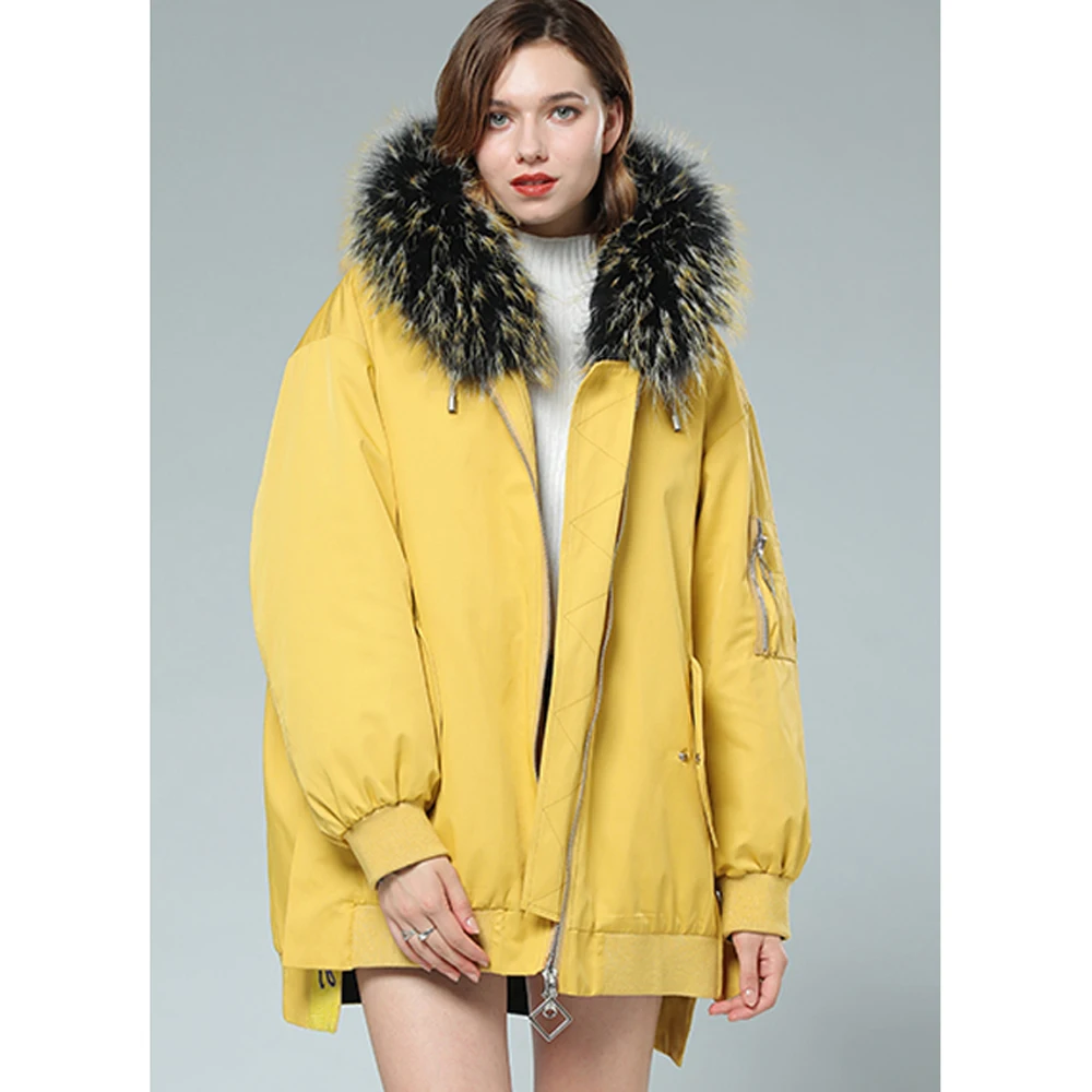 SANI/2019 новые меховые парки 100% одежда с подкладкой енотовидная собака капюшоном