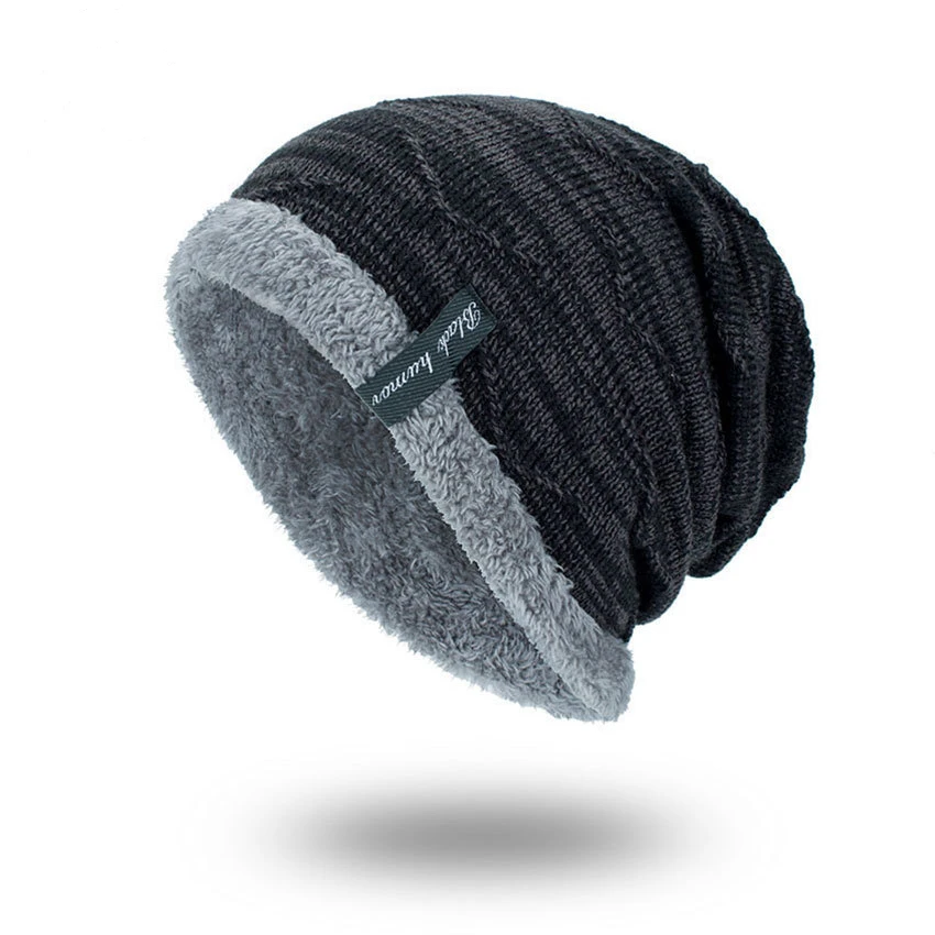 

KENSHELLEY Winter Plush Warm AB Yarn Fashion Knitted Wool Cap Plush Is Added Inside Pullover Men's Outdoor Hat