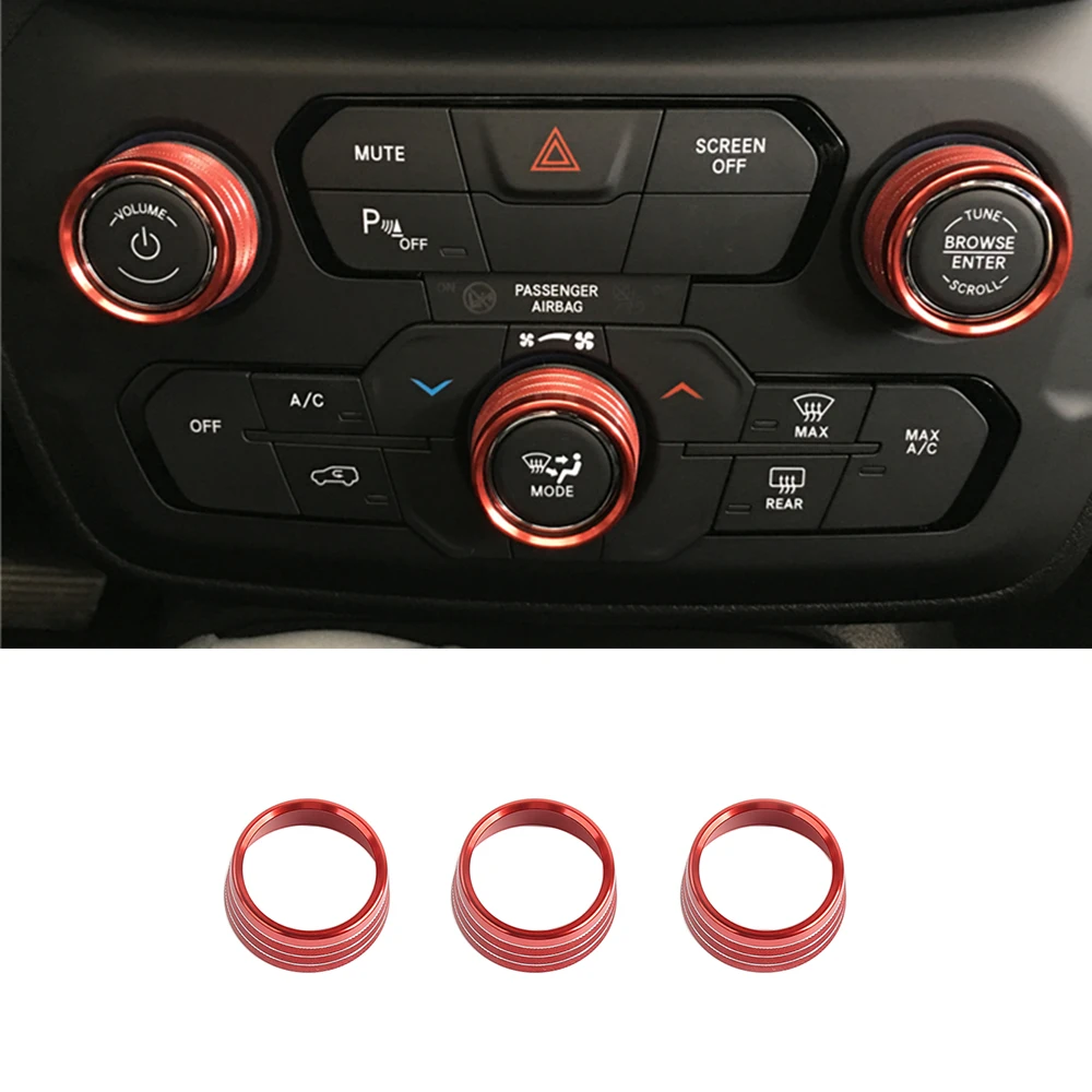 Botón de ajuste de CD de Audio para aire acondicionado de coche, anillo de decoración para Interior de coche, accesorios rojo, para Jeep Renegade 2018, 2019, 2020