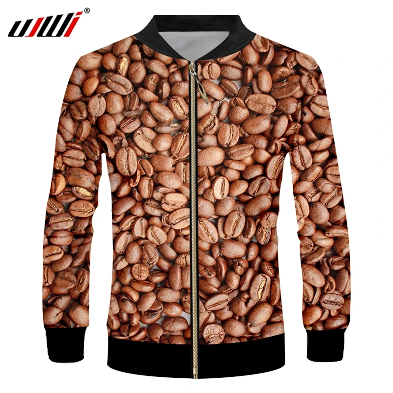 UJWI любимая мужская куртка на молнии в виде кофейных зерен 3D креативное пальто с