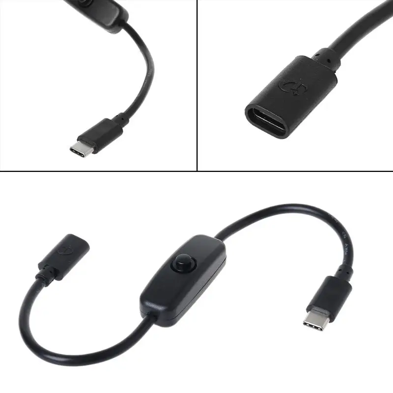 

P82F Type C Power Supply USB-C Male to Female Extension Cable On Off Switch for Raspberry Pi 4 An-droid Mobile Phone 27cm