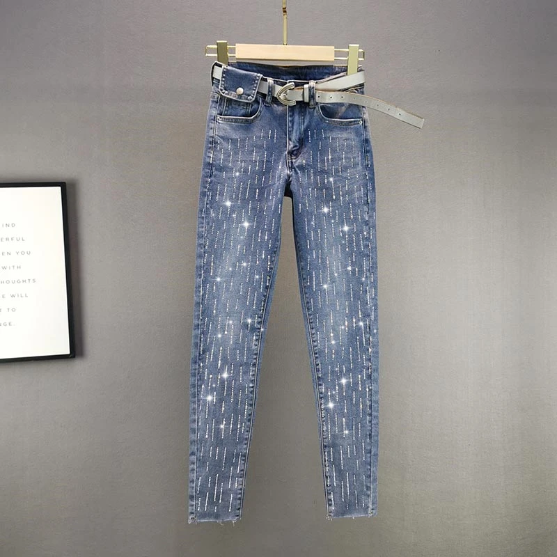 

Women's Hot Drilling Fashion Jeans 2021 Spring Summer New High Waist Pencil Pants Jeans Streetwear Women Casual Denim Trousers