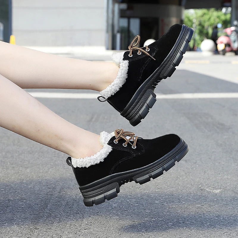 fashion new Ankle boots Shoes Faux fur Warm Plush Winter Cross strap Female Shoes Casual Imitation suede Snow Boots grey black k858