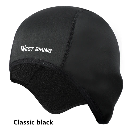 Classic black WEST BIKING зимняя велосипедная Кепка, ветрозащитная Теплая Флисовая шапка для бега, катания на лыжах, мотоцикла, головной убор, бандана, велосипедная теплая Кепка s - Цвет: Classic black
