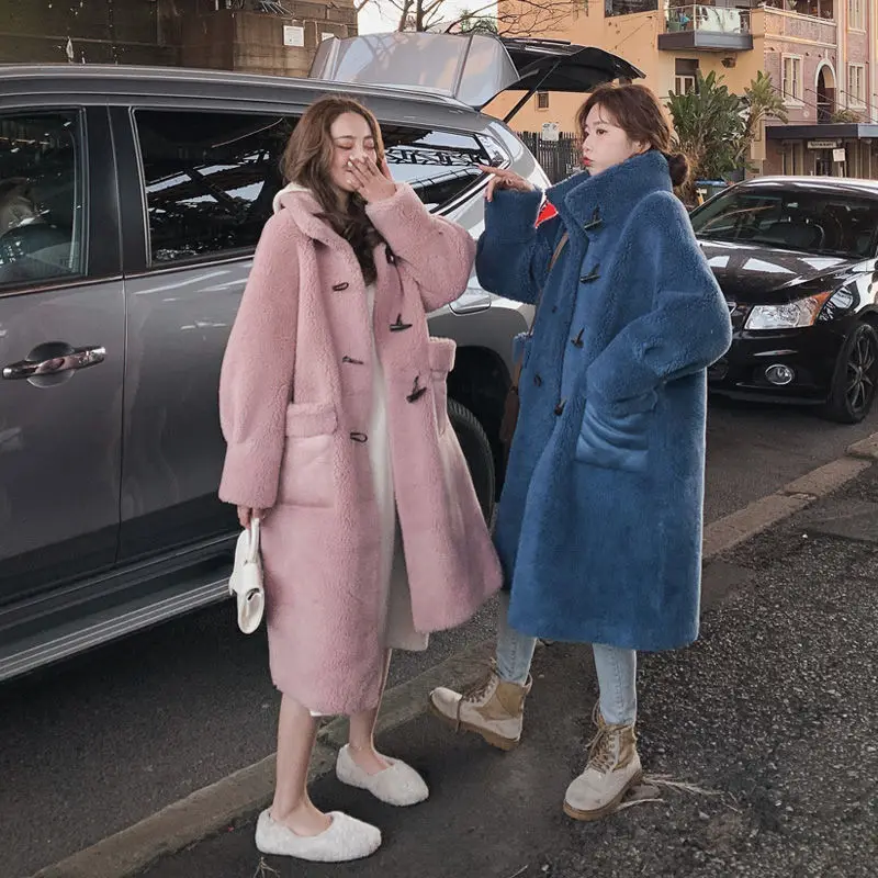 

Lamb Faux Fur Coat Female Long Warm Thick Coat Autumn Winter Korean Loose Woolen Coat Lamb Down Cotton Coat