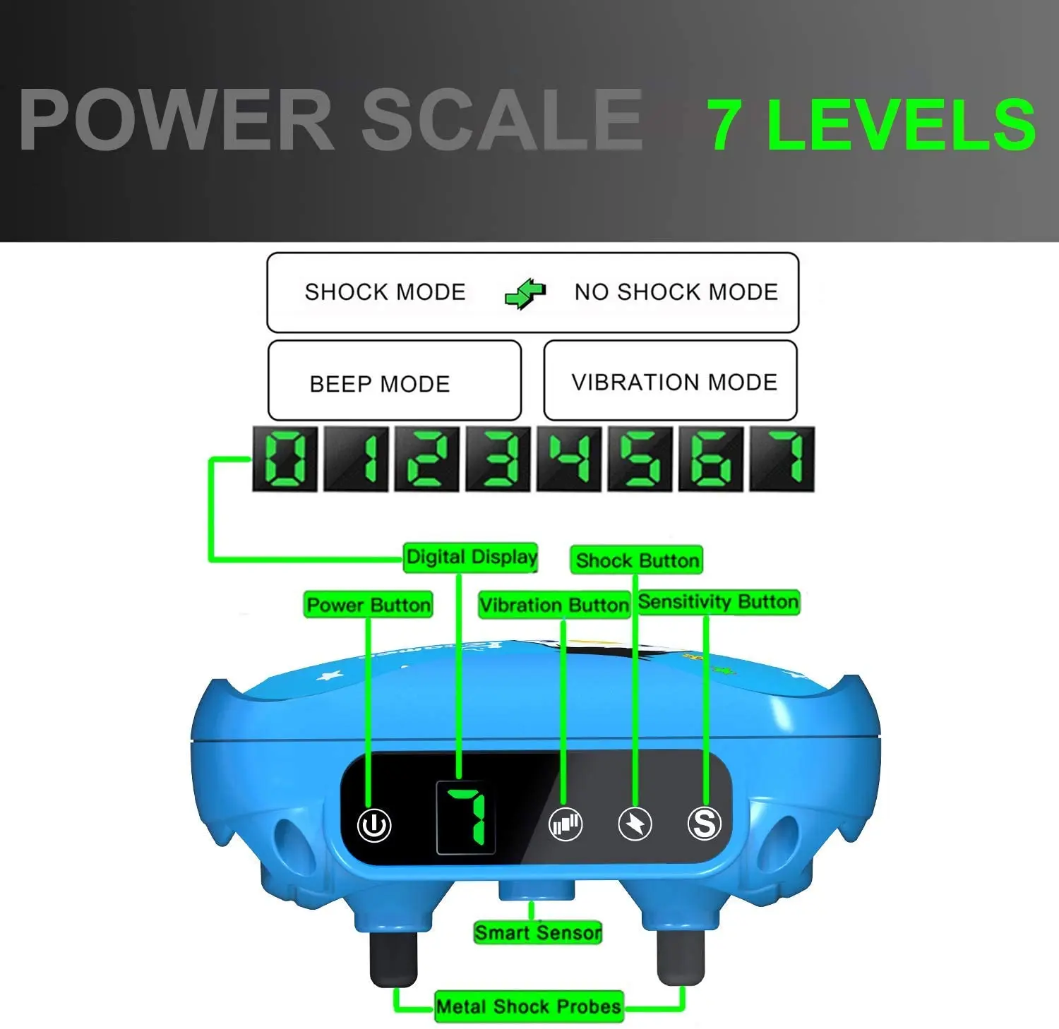 Амортизирующий ошейник для собак перезаряжаемый с звуковым сигналом и вибрацией