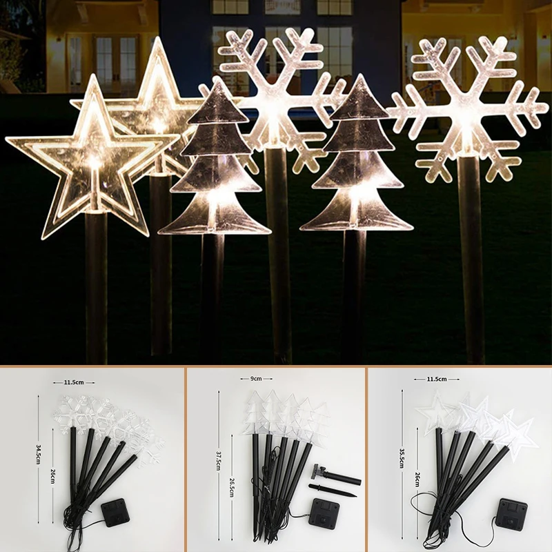 

Solar Lawn Lamp Five-pointed Star/ Snowflake/ Christmas Tree Ground Plug Light for Christmas Wedding Outdoor Decor Lighting