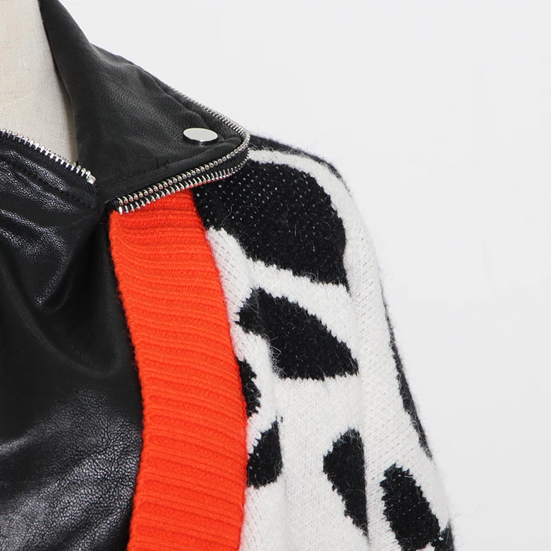 

VGH Leopard Hit Color Knitted Cardigans For Women Lapel Long Sleeve Casual Loose Sweater Female Fashion New Clothing 2020 Autumn